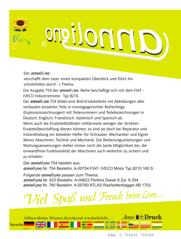 FIAT-IVECO Diesel Industriemotor Typ 8210 Bild- Ersatzteilliste & Explosionszeichnungen - annoligno 754